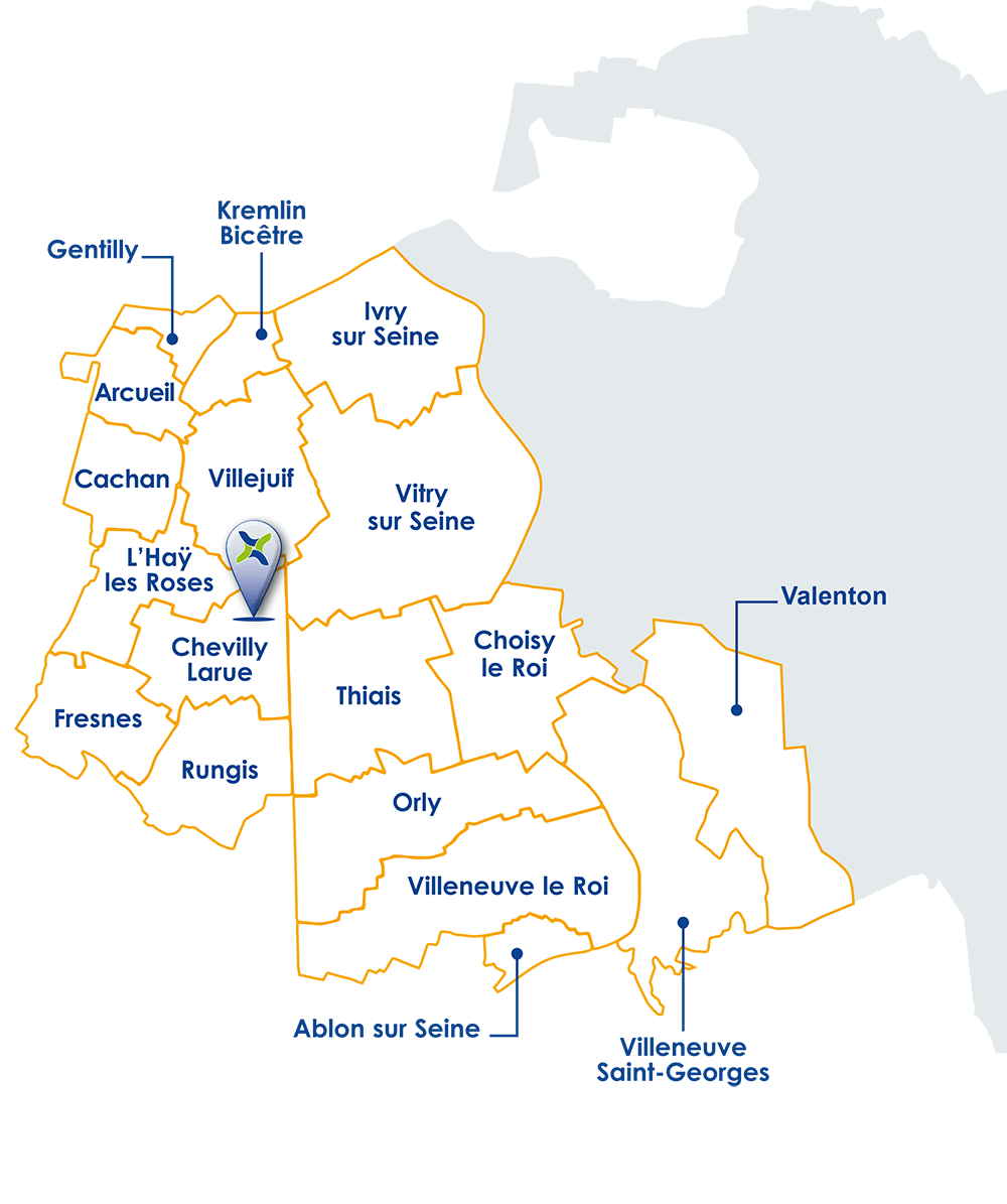 Zone d'intervention du réseau Onco 94 Ouest